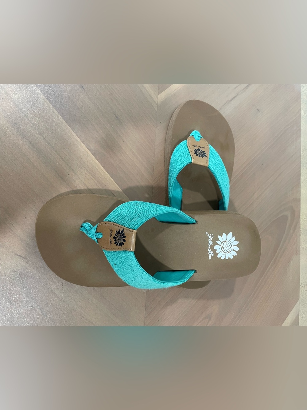 Yellow Box Women’s Teal Woven Thong Sandals with Cushioned Footbed